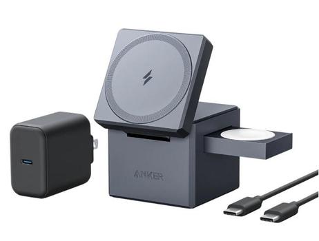 ANKER 3-i-1 MagSafe Cube trådlös laddningsstation (svart) 15W trådlös laddningslösning för din iPhone, Apple Watch och AirPods (Y1811G11)