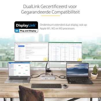 STARTECH Dual-Laptop USB-C KVM Docking Station Dual Monitor 4K 60Hz DisplayPort KVM Dock 5x USB Hub GbE 90W/45W PD Windows/ Mac (129UE-USBC-KVM-DOCK)