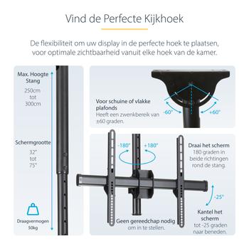 STARTECH TV MOUNT CEILING LONG POLE (FPCEILPTBLP)
