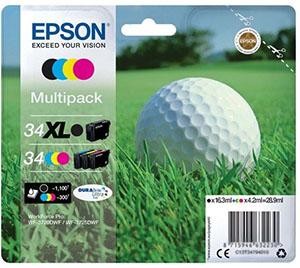 EPSON n 34XL - 4-pack - XL - black, yellow, cyan, magenta - original - blister with RF/ acoustic alarm - ink cartridge - for WorkForce Pro WF-3720DWF,  WF-3725DWF (C13T34794020)
