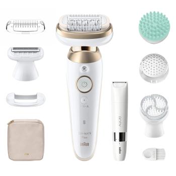BRAUN Silk-épil 9 Flex 3S SkinSpa Epilator SES9-481 (hvit/ gull) Enkel hårfjerning,  360 flex hode, eksfolieringsbørste,  inntil 1 mnd m/ glatt hud (225267)