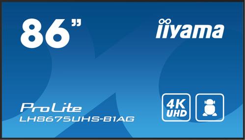 IIYAMA 86 3840x2160 UHD IPS panel  Haze 25% 500cd/m² Landscape and Portrait Signal FailOver Speakers (LH8675UHS-B1AG)