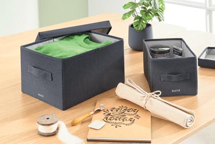 LEITZ Fabric Storage Box with Lid Medium Grey (Pack 2) - 61440089 (61440089)
