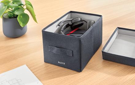 LEITZ Fabric Storage Box with Lid Small Grey (Pack 2) - 61460089 (61460089)