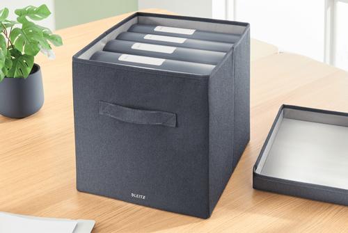 LEITZ Fabric Storage Box with Lid Large Grey (Pack 2) - 61450089 (61450089)