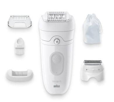 BRAUN Silk-épil 5 Epilator SE5-041 (hvit/ grå) Enkel hårfjerning,  trimmerkam,  ladyshaver,  opptil 1 måned med glatt hud (225021)