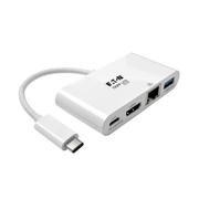 TRIPP LITE TRIPPLITE USB-C Multiport Adapter - HDMI USB 3.0 Port GbE 60W PD Charging HDCP White