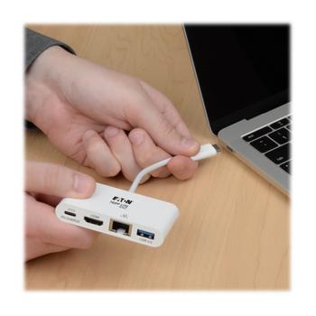 TRIPP LITE TRIPPLITE USB-C Multiport Adapter - HDMI USB 3.0 Port GbE 60W PD Charging HDCP White (U444-06N-HGU-C)