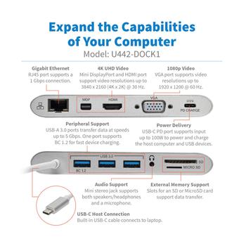 TRIPP LITE USB 3.1 GEN 1USB-C DOCK STATION W/ USB-A/ DVI/ HDMI/ VGA/ DP/ MDP CABL (U442-DOCK1)