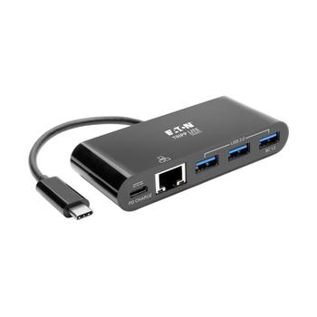 TRIPP LITE TRIPPLITE 3-Port USB-C Hub with LAN Port and Power Delivery USB-C to 3x USB-A Gbe 60W PD Charging USB 3.0 Black (U460-003-3AGB-C)
