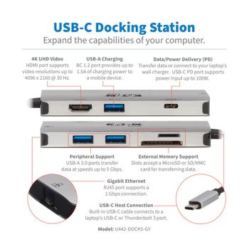 TRIPP LITE Usb-C Dock - 4K Hdmi, Usb 3,2  (U442-DOCK5-GY)