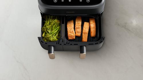 PHILIPS Dual Basket Airfryer 9L NA352/00 (grå/ koppar) 1,5 kg, 9 l, Rapid Air, 2 lådor / 2 storlekar,  Digital, 8 förinställningar,  grå/ koppar (NA352/00)