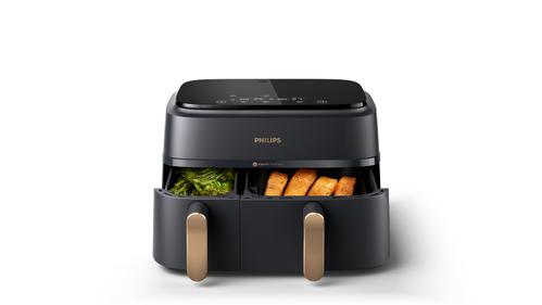 PHILIPS Dual Basket Airfryer 9L NA352/00 (grå/ koppar) 1,5 kg, 9 l, Rapid Air, 2 lådor / 2 storlekar,  Digital, 8 förinställningar,  grå/ koppar (NA352/00)