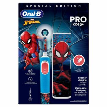 Oral-B Vitality Pro Kids Elektrisk tannbørste (spiderman) to modus, fire morsomme klistremerker,  40 minutters brukstid, reiseetui (773390)