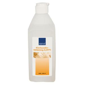 _ Klorhexidinopløsning,  ABENA, 600 ml, 0,05% Clorhexidin Digluconat, flaske med kliklåg (6928*10)