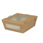Takeaway boks, Duni, 11x12x4, 5cm,  450 ml, brun, karton/ PLA,  med vindue *Denne vare tages ikke retur*