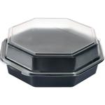 Plastbakke,  23x23x8cm,  1300 ml, sort, PS, med hængslet låg, octaview