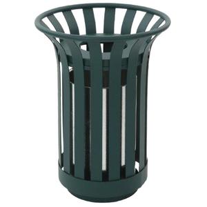 _ Udendørs affaldsspand,  grøn, stål, 40 l, rund, medium. inderspand i metal, ilddæmpende,  til udendørs og tungt affald, forberedt til jordmontering *Denne vare tages ikke retur* (176394)