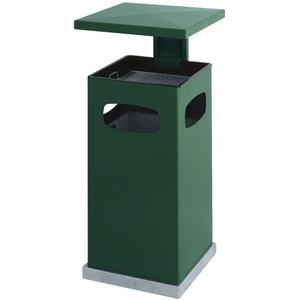 _ Affaldsspand med askebæger,  grøn, galvaniseret stål/ pulverlakeret stål, 70 l, med metal inderspand,  brandsikker,  udendørs, forberedt til jordmontering inkl. materiale *Denne vare tages ikke retur* (176586)