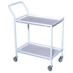 Rullebord,  Tina Trolleys, 750x390x920mm,  hvid, pulverlakeret stål, med styr, 2 hylder, slingrekant,  lille *Denne vare tages ikke retur*