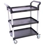 Rullebord,  Tina Trolleys, 850x480x1000mm,  sort, fiberplast,  med styr, 3 hylder, lille *Denne vare tages ikke retur*