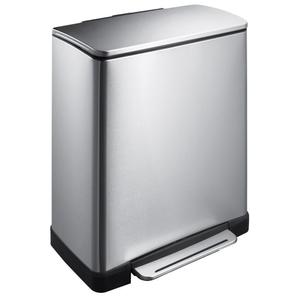 EKO Pedalspand,  EKO E-cube, stål mat, rustfrit stål, 50 l, plast inderspand,  soft close, fingeraftryksfri (176870)