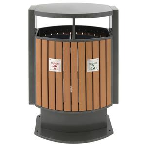 _ Udendørs affaldsspand,  grå, stål/træ, 2-rums, 2x39 l, med inderspand i metal, ilddæmpende,  forberedt til jordmontering inkl. materiale til montering og nøgle *Denne vare tages ikke retur* (176922)