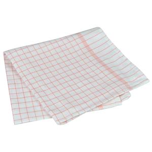 _ Kokkeviskestykke,  100x50cm, hvid, bomuld, røde tern (16022002*10)