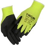 Fingerdyppet latexhandske,  THOR Light Grip, 10, sort, bomuld/ latex/ lycra/ polyester,  med gul ribkant