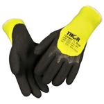 Halvdyppet latexhandske,  THOR Grip Termo, 9, sort, bomuld/ latex/ polyester,  med gul ribkant *Denne vare tages ikke retur*