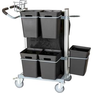 Tina Trolleys Affaldsvogn,  Tina Trolleys, pulverlakeret stål, 6-rums, 110l +3x15l+2x10l,  til kildesortering,  med bundplade,  holder til kanyleboks og handskeholder *Denne vare tages ikke retur* (1999913834)