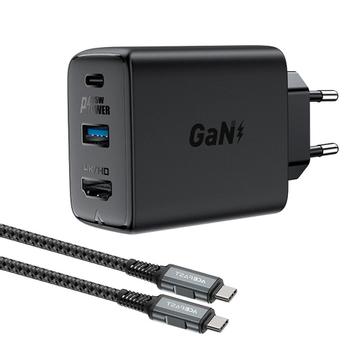 Acefast 2in1 charger GaN 65W USB-C/USB and HDMI adapter 4K@60Hz + USB-C cable 1.8m - Black (6974316281085)