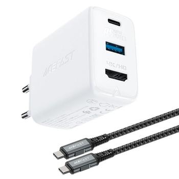 Acefast 2in1 charger GaN 65W USB-C/USB and HDMI adapter 4K@60Hz + USB-C cable 1.8m - White (6974316281092)