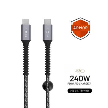 FIXED ARMOR 240W USB-C/C flettet kabel 2m Grå (FIXDA-CC2-GR)