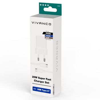 VIVANCO Fast USB-C PD 20W Charger + USB-C cable 1.2m White (64208)