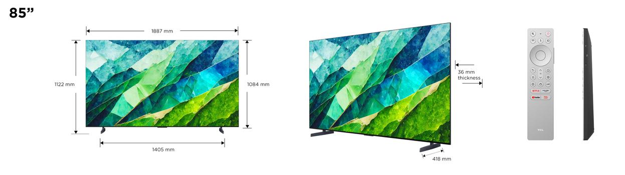 TCL 85" 85C855 QLED Pro 4K Google TV 144Hz QD Mini-LED, Google TV, 4K HDR, Dolby Atmos, 144Hz Gaming TV (85C855)