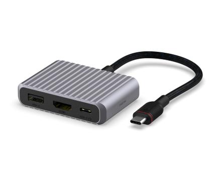 UNISYNK 3 Port USB-C Hub V2 4K 60Hz 100W Grey (10384)
