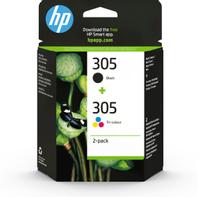 HP 305 - 2-pack - svart, farge (cyan, magenta, gul) - original - blekkpatron