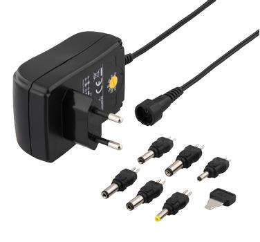 DELTACO Ac Adapter 110-240V To 3-12V Dc, 1.5A, Interchangeable Connectors,  Usb, Black (PSR-15B)