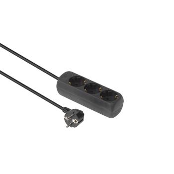 MICROCONNECT 3-way Schuko Socket 1.5M Black (GRU003B-WOS)