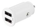 DELTACO USB car charger, 2x USB-A, 2,4 A, total 12 W, white