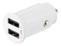 DELTACO USB car charger, 2x USB-A, 2,4 A, total 12 W, white