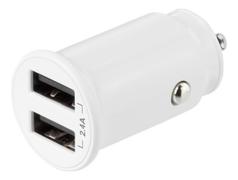 DELTACO kompakti USB-autolaturi, 12V/24V, 2x USB-A, 2,4A, 12W, valk.