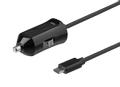 DELTACO Micro USB car charger, 2,4 A, 1 m fixed cable, 12 W total