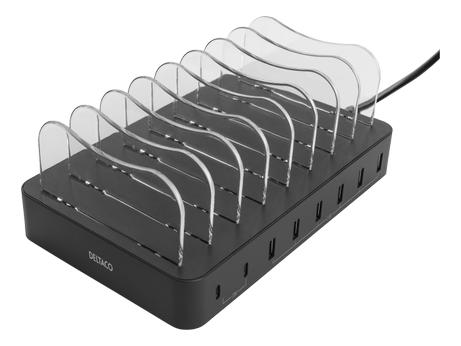 Deltaco DPS-0201 ladestasjon - 6 x USB, 2 x USB-C - 75 watt (DPS-0201)