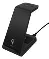 DELTACO 3-in-1 wireless charger stand, 10 W, 5 W, 3 W, black