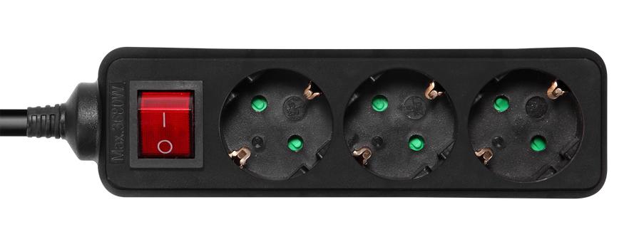 DELTACO outlet 3xCEE 7/3 1xCEE 7/7 switch 3m black (GT-0361)