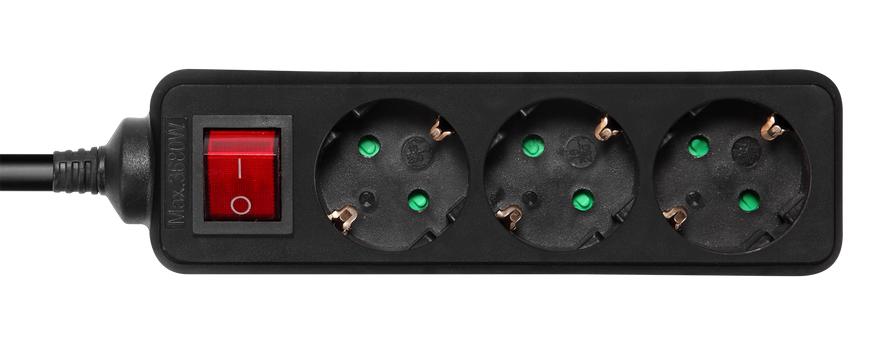 DELTACO outlet 3xCEE 7/3 1xCEE 7/7 switch 5m black (GT-0362)