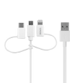DELTACO USB-A to 3in1, Micro USB, USB-C, Lightning, 1m, white