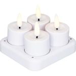 LED fyrfadslys,  Cozzy, 5cm, Ø3,9cm, hvid, plast, genopladelig,  3D-flamme,  4 stk. inkl. oplader